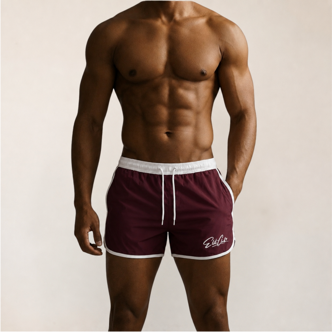 Badehose Herren Burgundy mit weißen Seitenstreifen, Ansicht 2