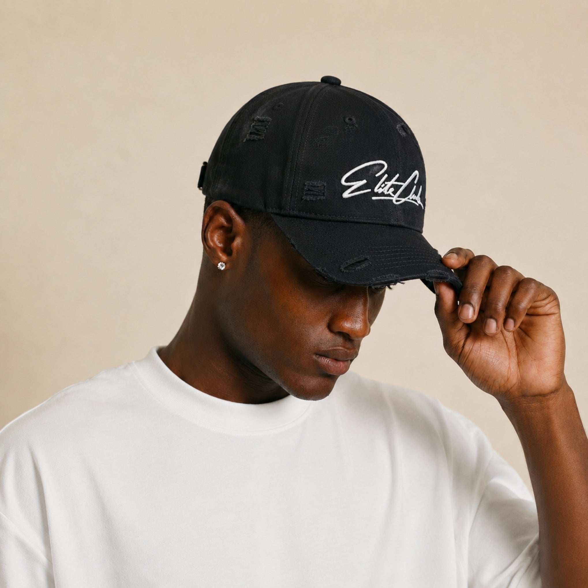 Baseball Cap Herren All Black Distressed Schwarz – Ansicht 2