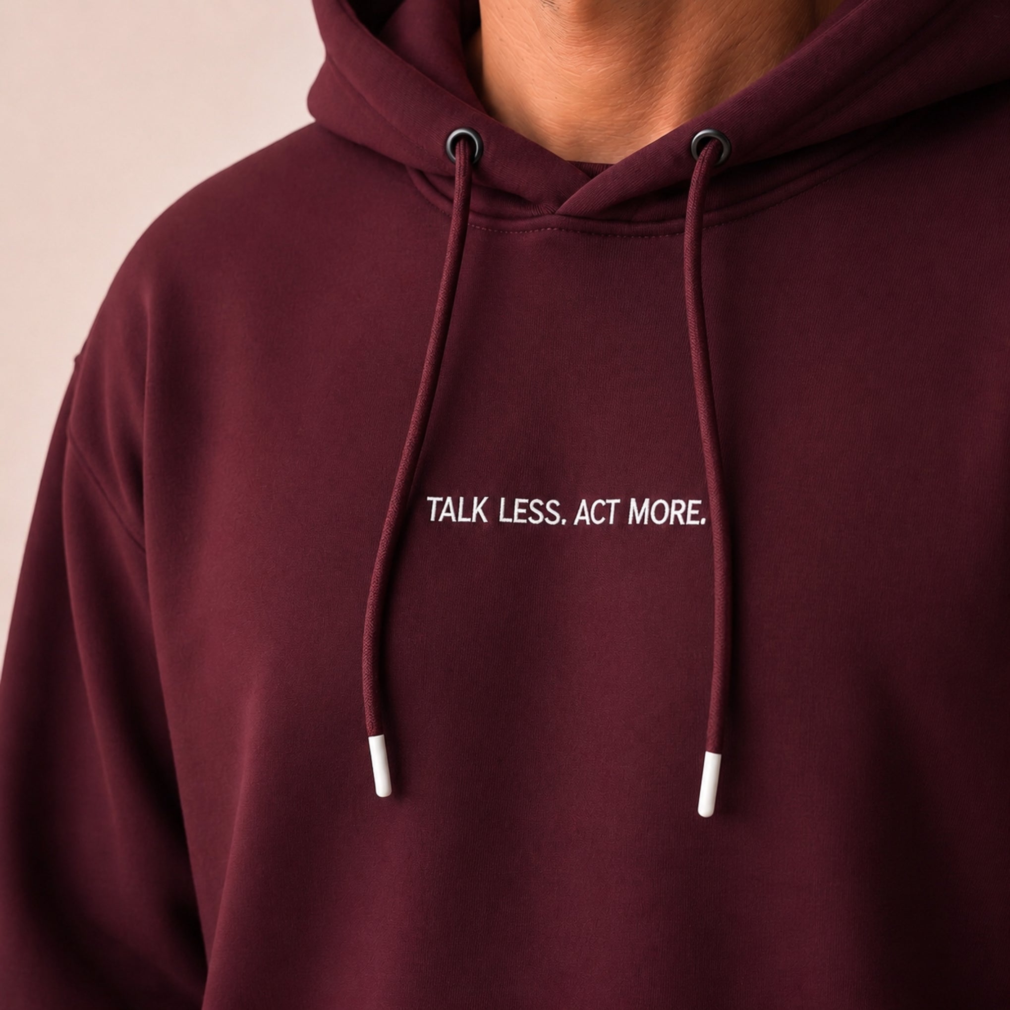 Oversize Hoodie Herren Burgundy – TALK LESS. ACT MORE. | Elite Club