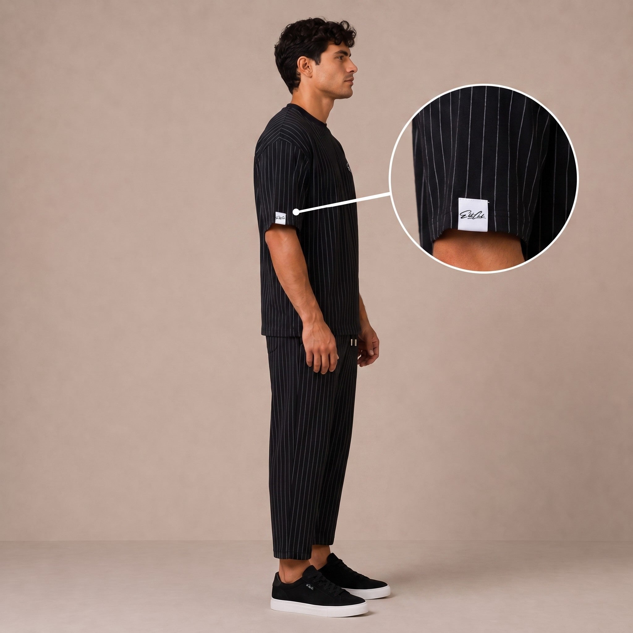 Oversize Nadelstreifen Set Herren Pinstripe Schwarz – Ansicht 3