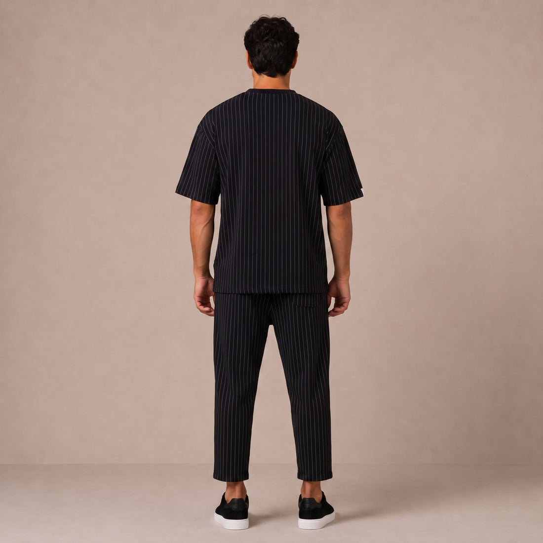 Oversize Nadelstreifen Set Herren Pinstripe Schwarz – Ansicht 4