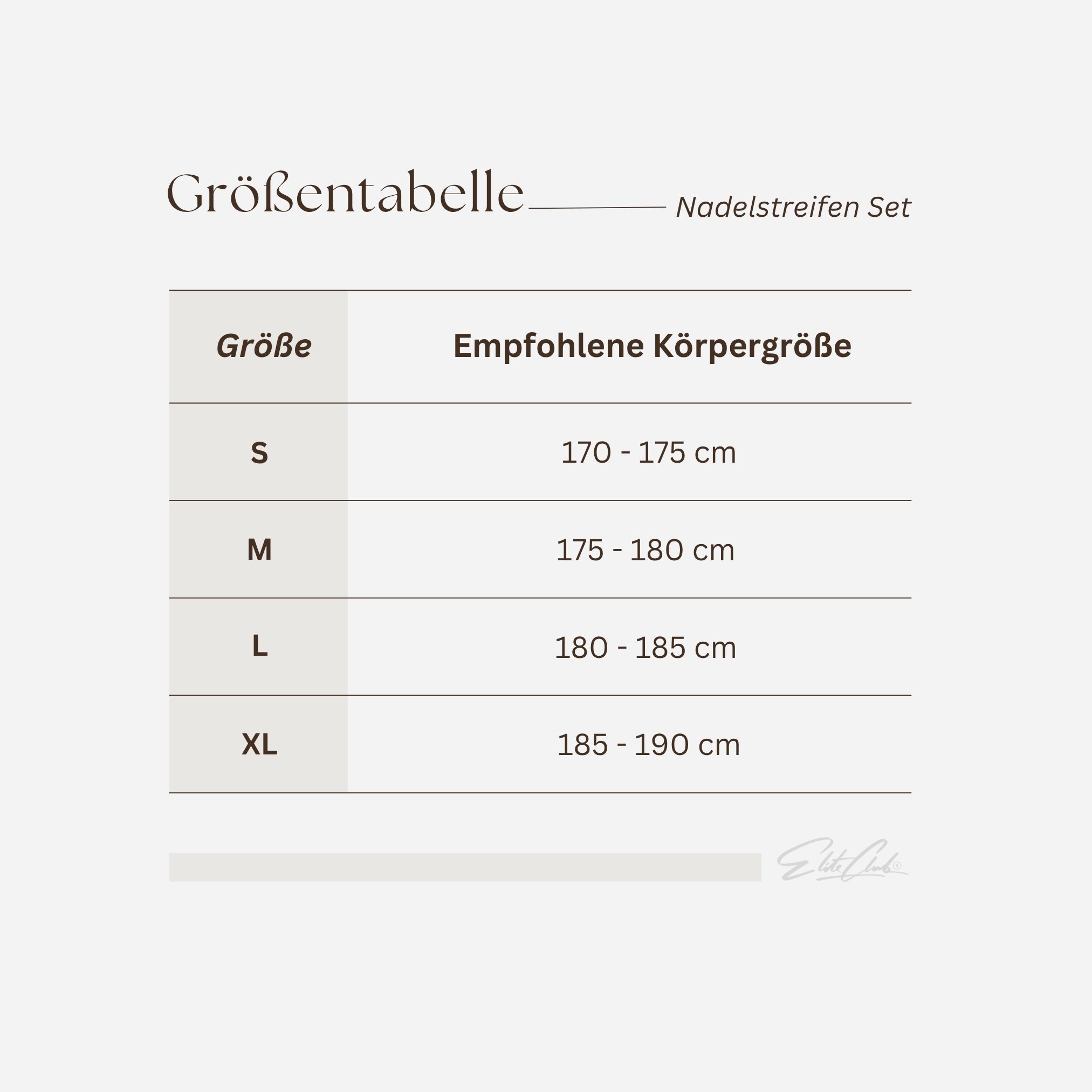 Oversize Nadelstreifen Set Herren Pinstripe Schwarz – Größentabelle mit empfohlener Körpergröße