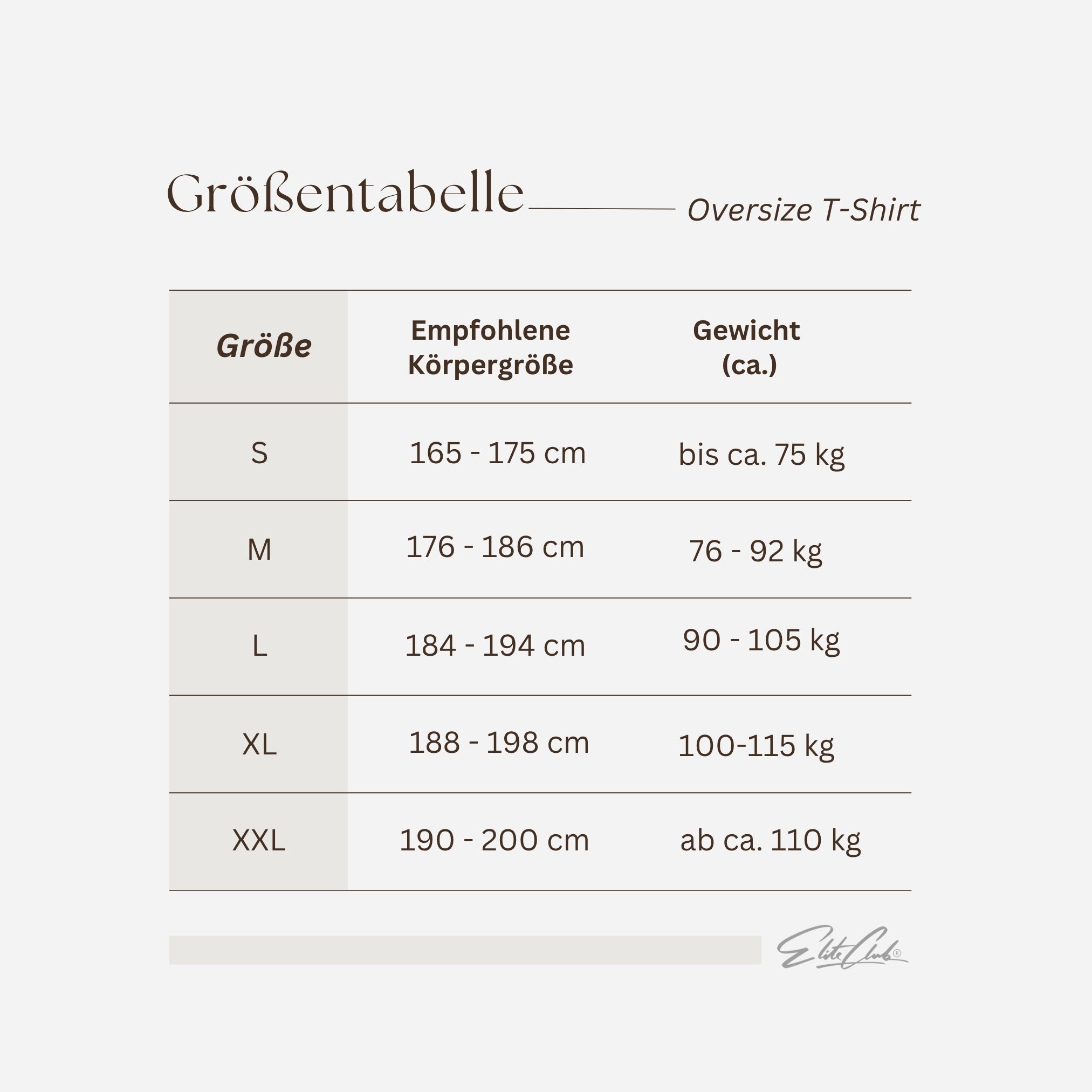 Heavy Oversize T-Shirt Herren 100% Baumwolle Anthrazit BORN TO PERFORM – Größentabelle mit empfohlener Körpergröße