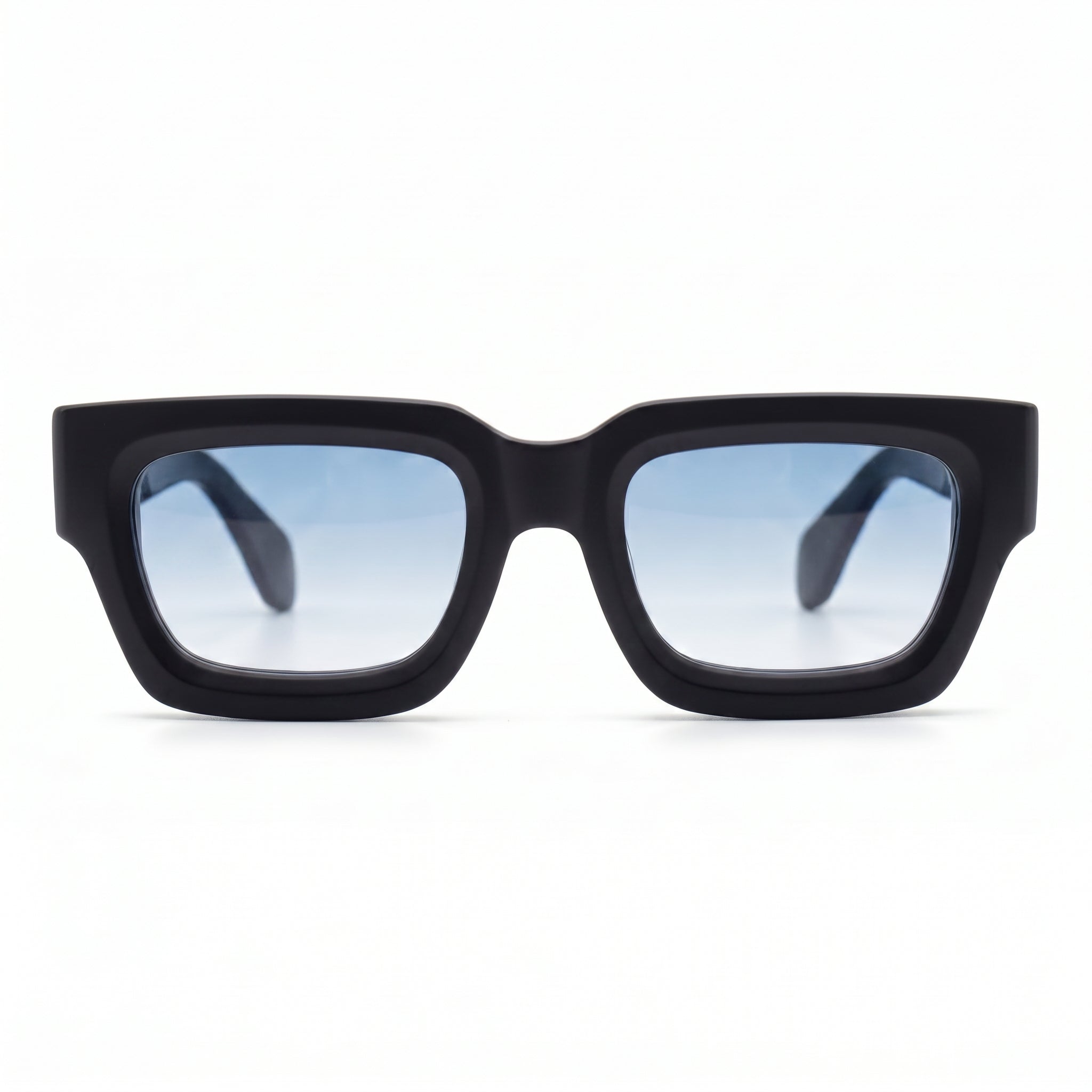 Sonnenbrille Herren mit blauen Verlaufsgläsern und mattem schwarzem Rahmen, Frontansicht