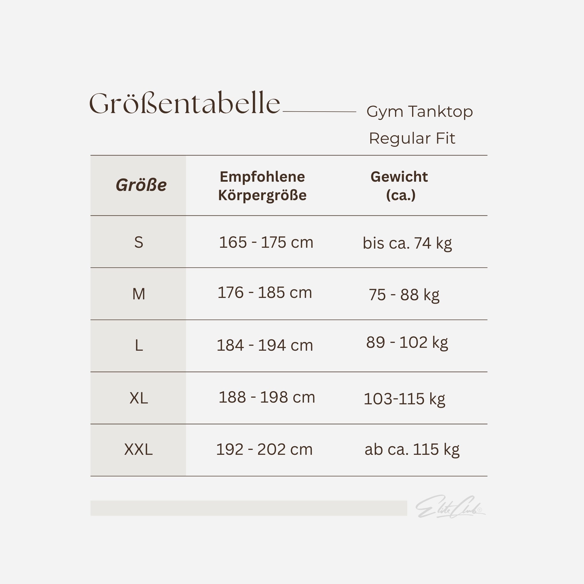 Gym Tanktop Herren Schwarz Dropped Shoulder – Größentabelle mit empfohlener Körpergröße