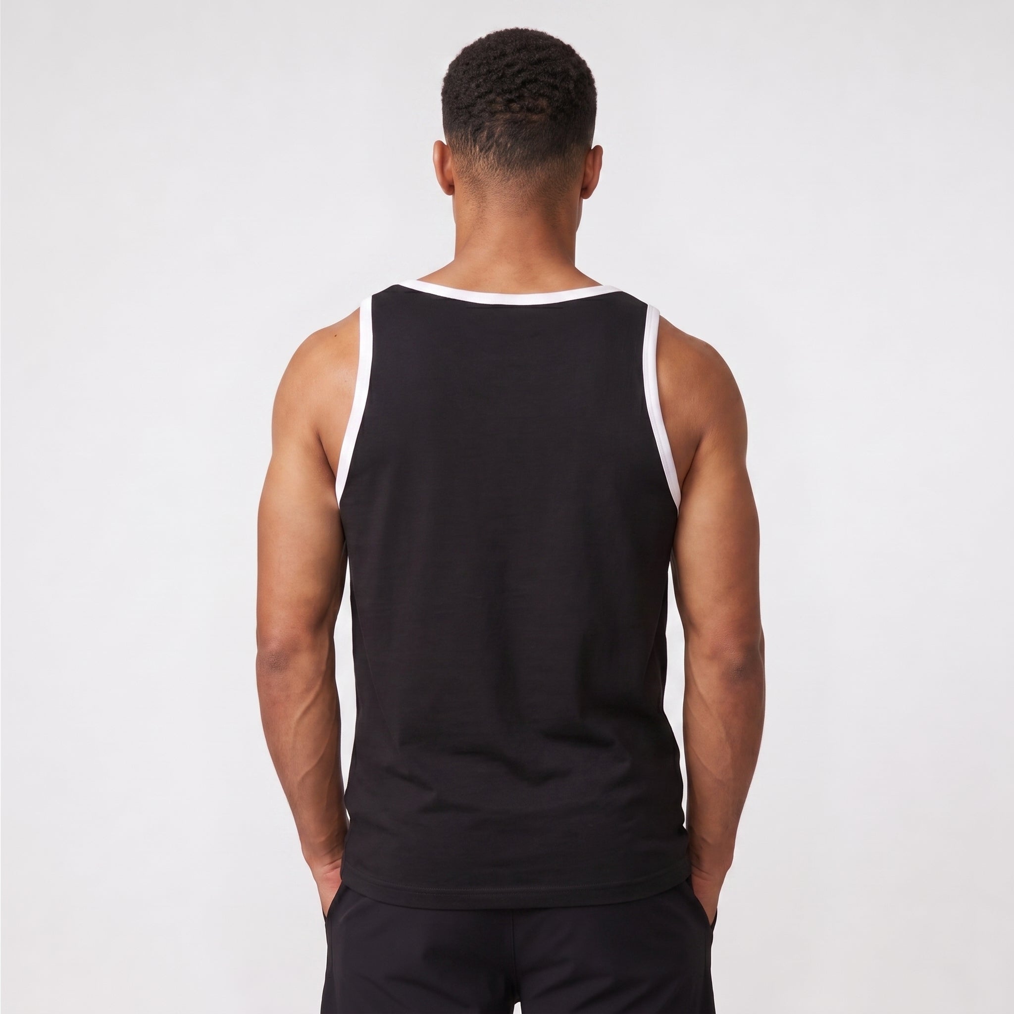 Gym Tanktop Herren Schwarz mit weißen Kontraststreifen – Ansicht 4
