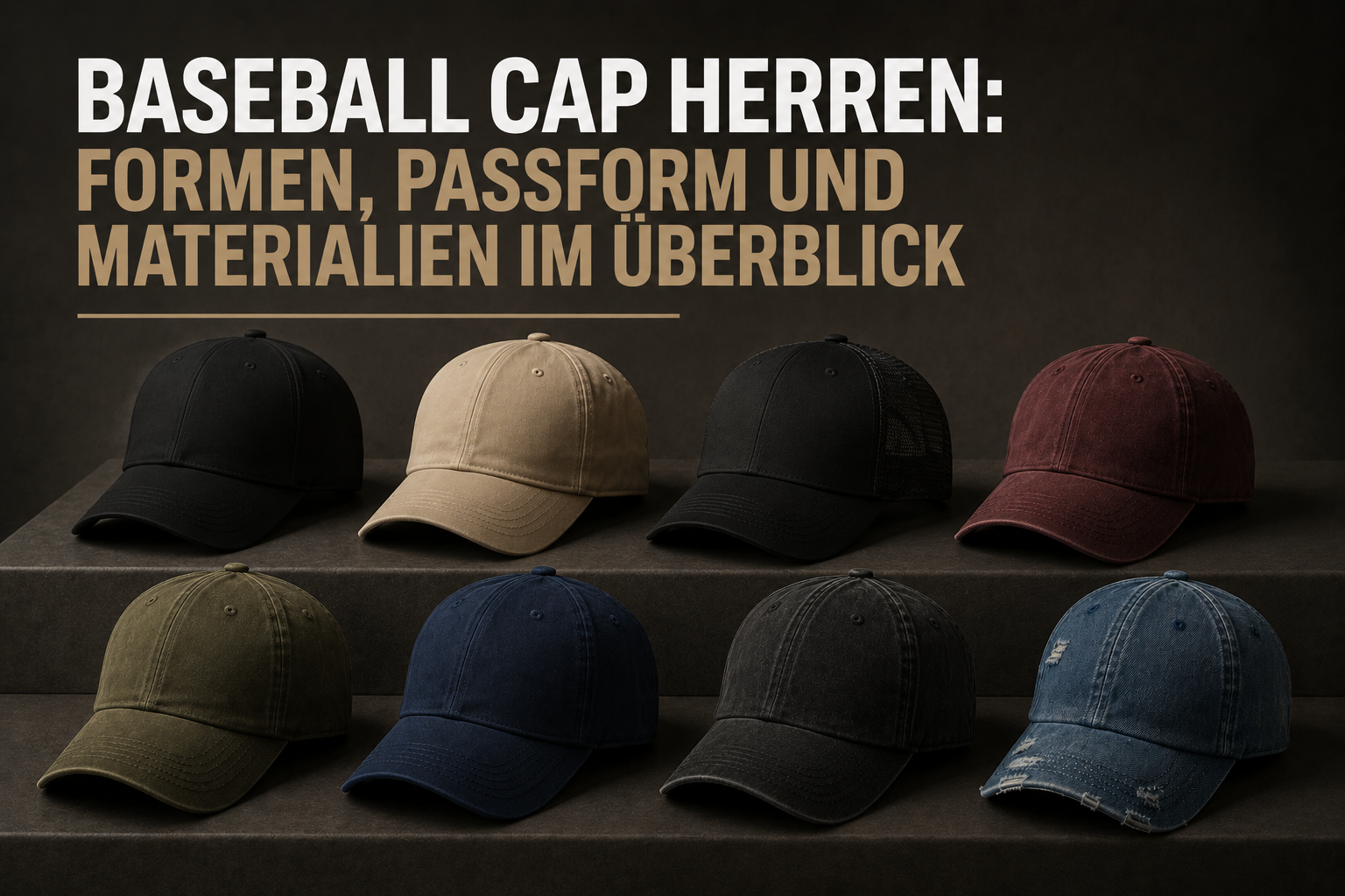 Baseball Cap Herren 6 Panel Elite Club, acht Modelle in Baumwolle, Cord und Leder Look