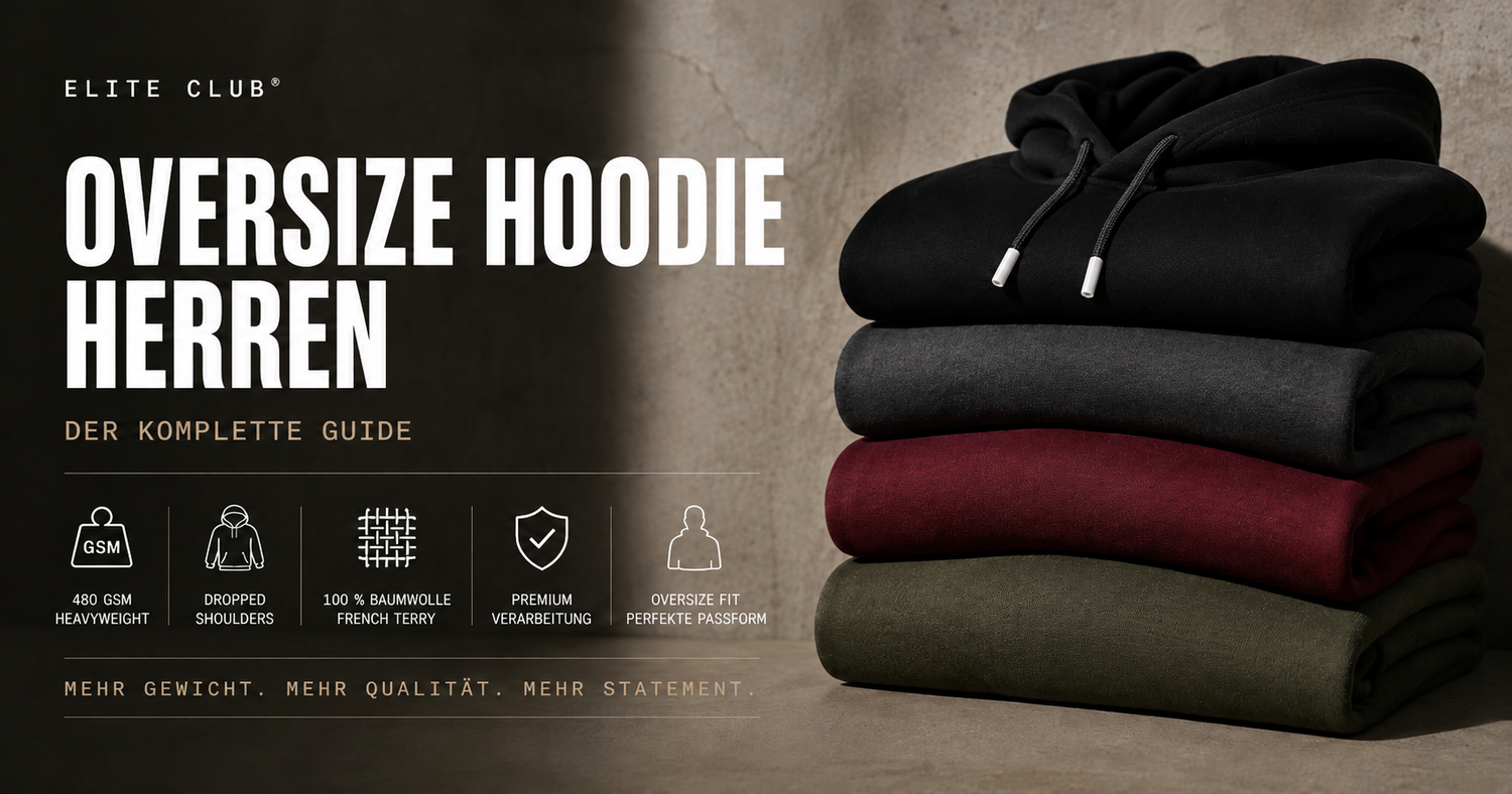 Oversize Hoodie Herren 480 GSM Elite Club, acht Modelle in Schwarz, Anthrazit, Burgundy und Olivgrün