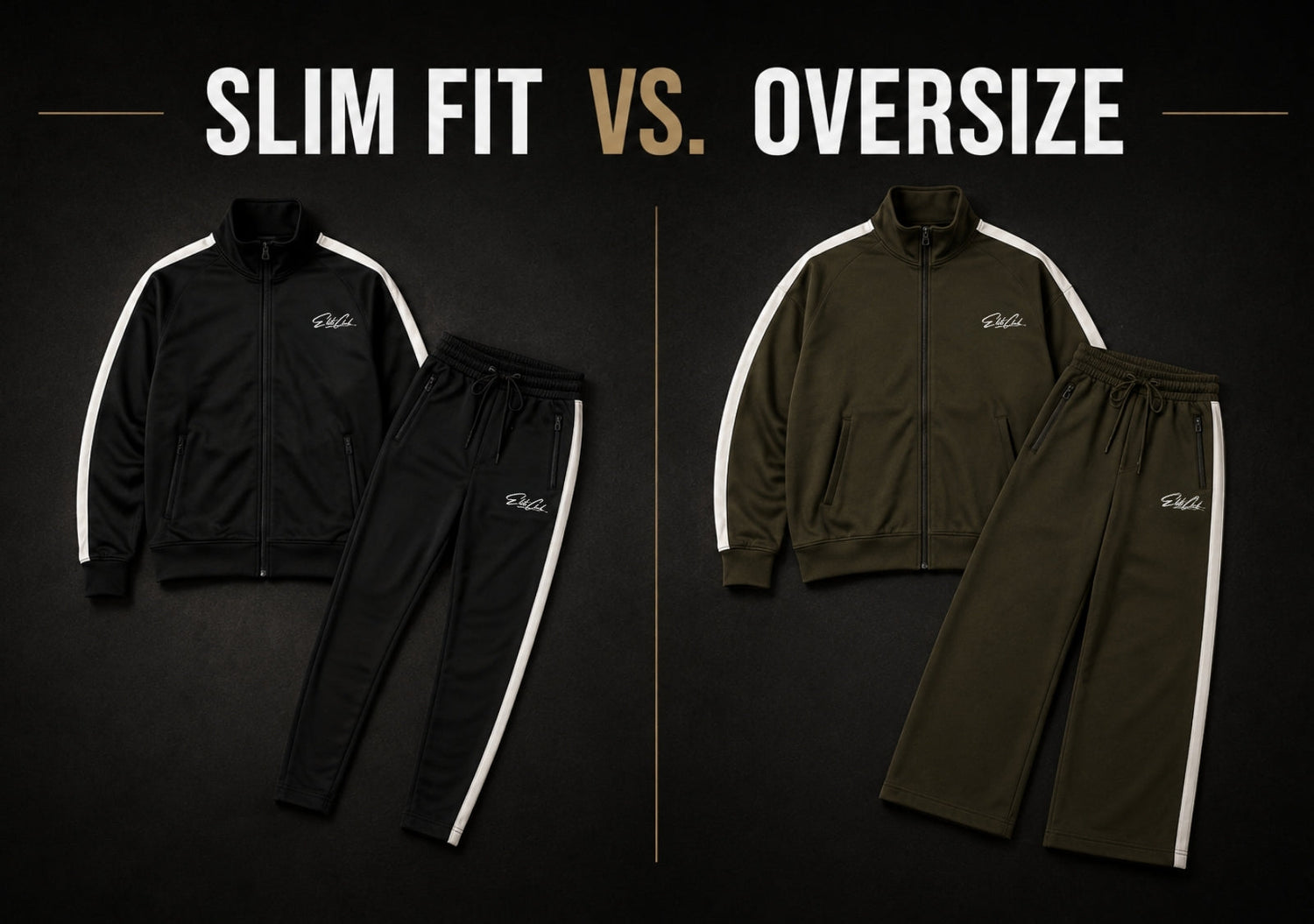 Trainingsanzug Herren Slim Fit gegen Oversize im direkten Vergleich, Elite Club
