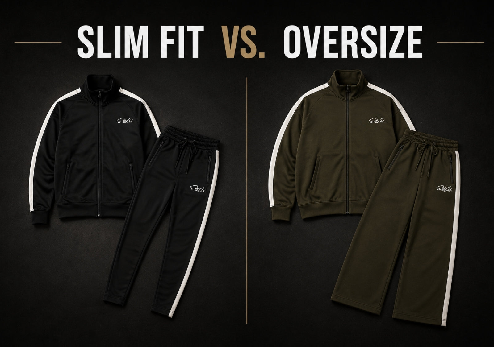 Trainingsanzug Herren Slim Fit gegen Oversize im direkten Vergleich, Elite Club