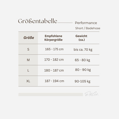 Badehose Herren Schwarz, Größentabelle mit empfohlener Körpergröße