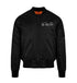 Schwarz Herren Bomberjacke stylisch und bequem veredelt mit einem Elite Club Kalligraphie Design 