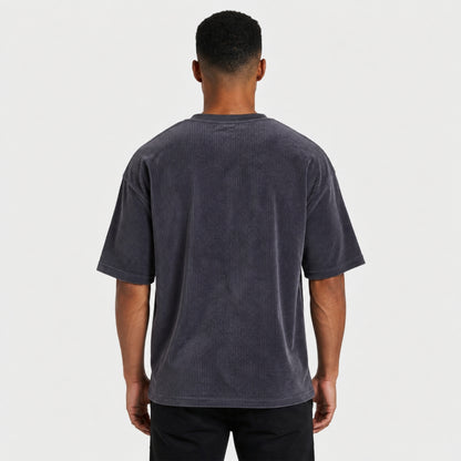 Cord Oversize T-Shirt Herren in Anthrazit – Rückansicht mit strukturierter Cord-Oberfläche
