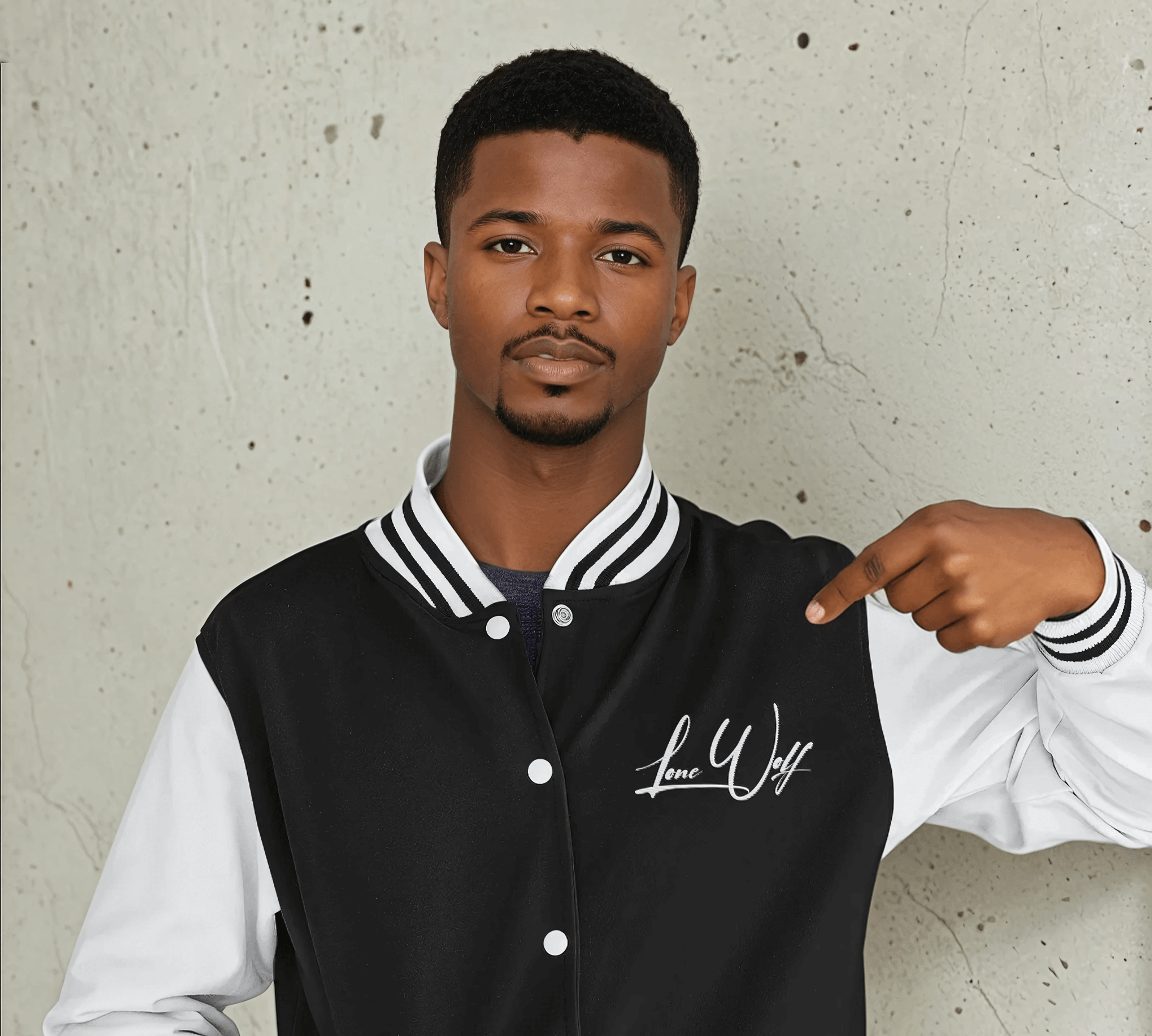 Lone Wolf College Jacke herren aus hochwertiger Baumwolle schwarz weiß