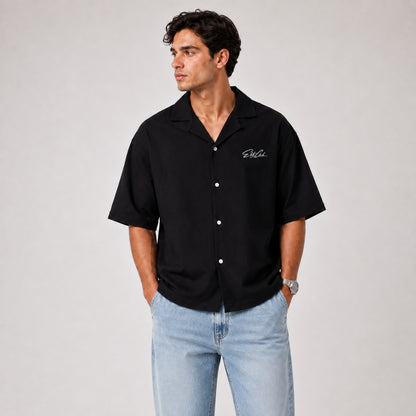 schwarzes Baumwolle Oversize Hemd Boxy it front Ansicht 