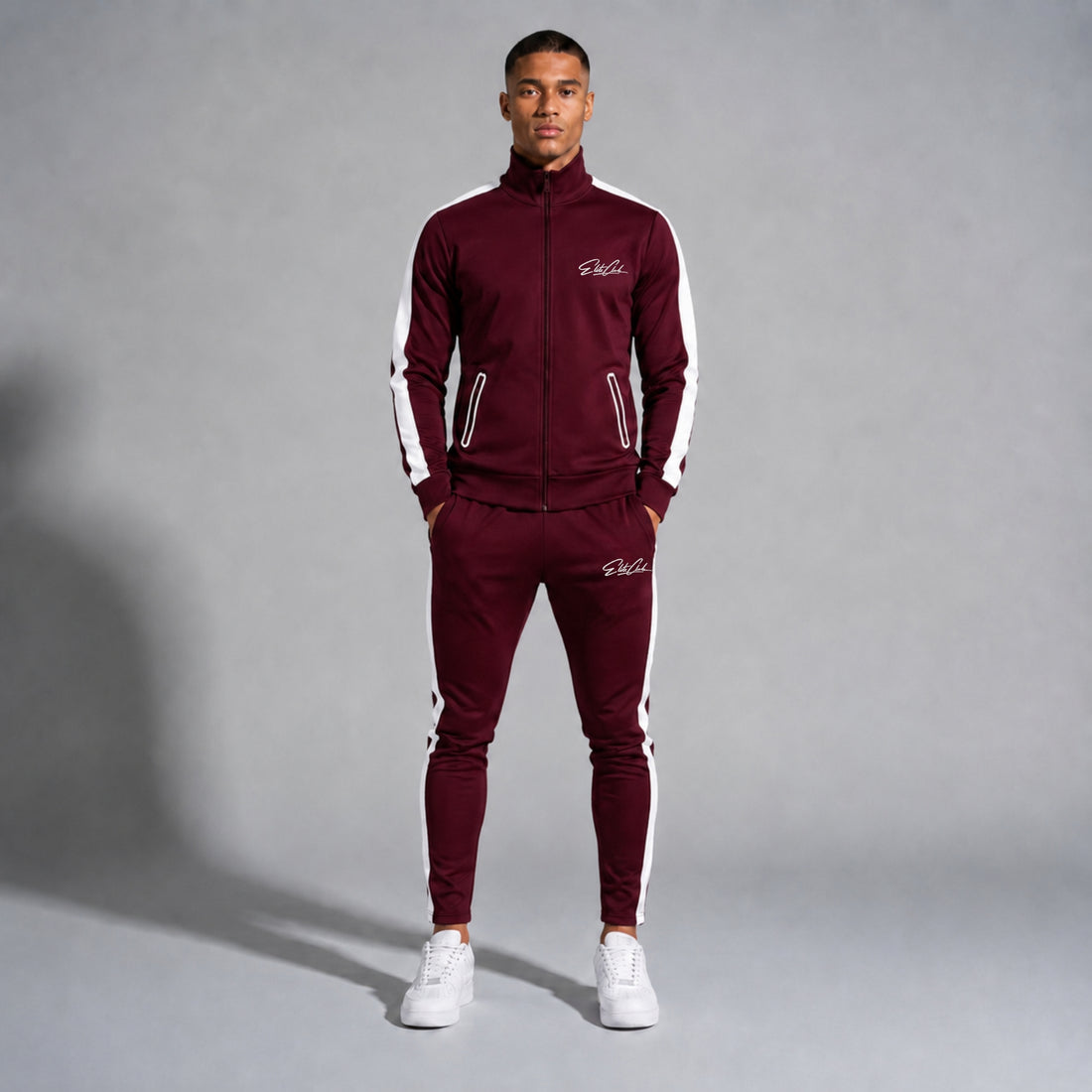 Trainingsanzug Herren mit weißen Seitenstreifen Burgundy | Slim Fit