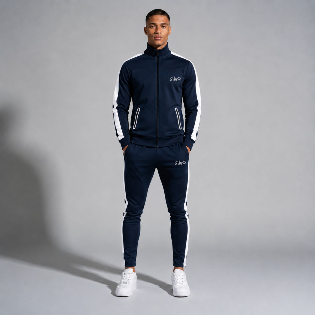 Trainingsanzug Herren mit weißen Seitenstreifen Navy | Slim Fit