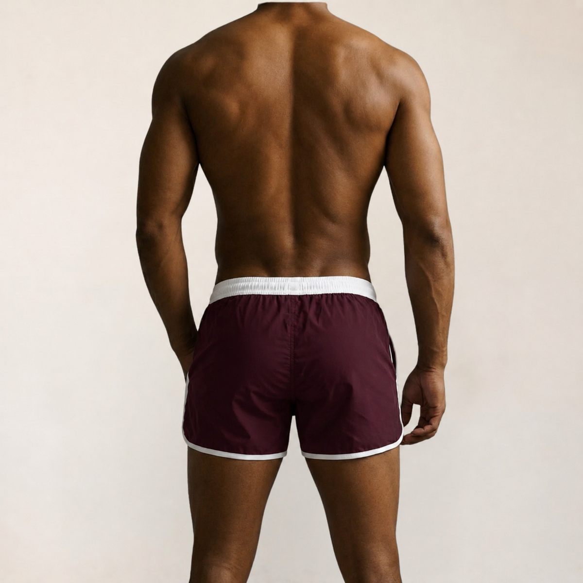 Badehose Herren Burgundy mit weißen Seitenstreifen, Ansicht 4