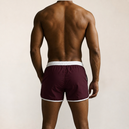 Badehose Herren Burgundy mit weißen Seitenstreifen, Ansicht 4