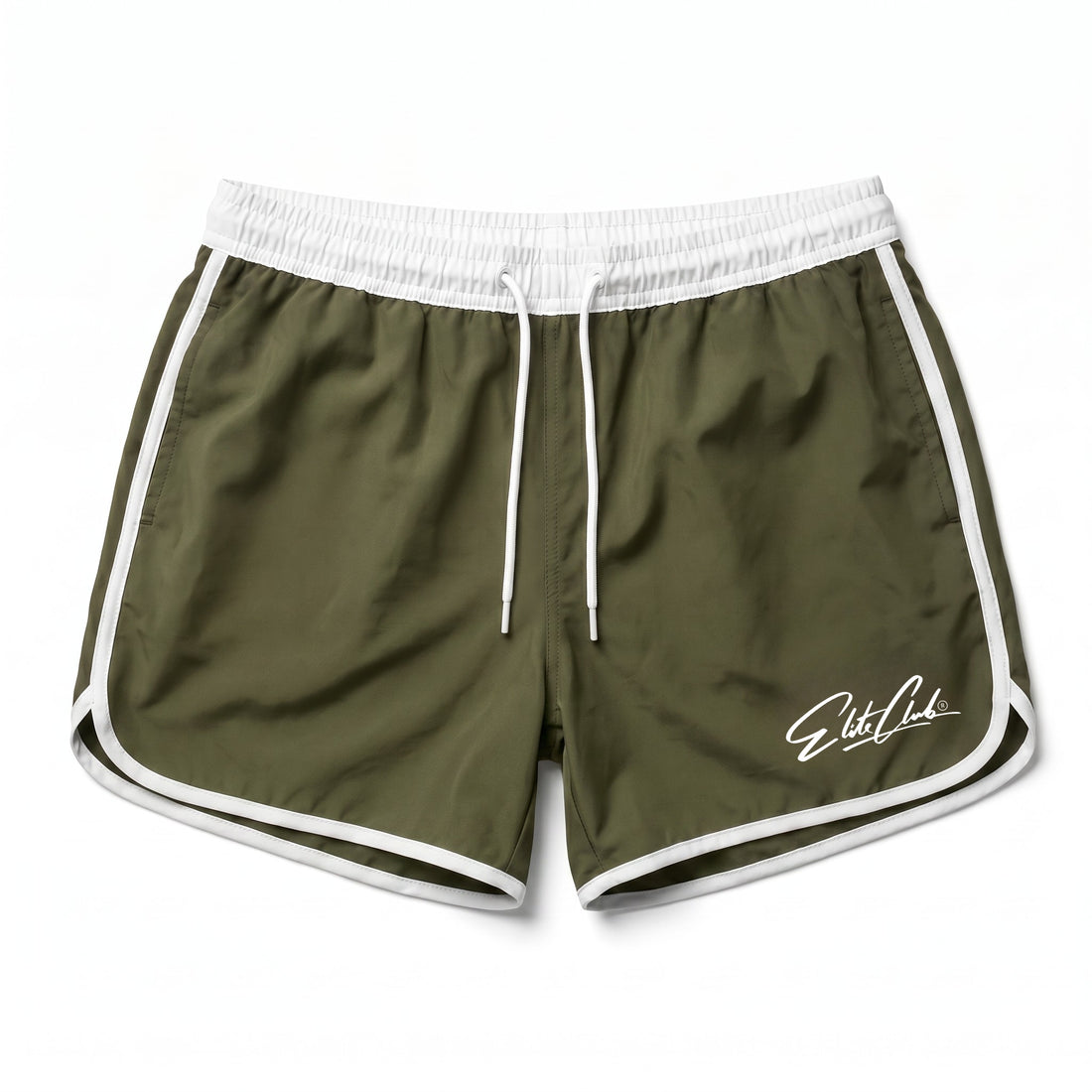 Badehose Herren Olivgrün mit weißen Seitenstreifen, Ansicht 1