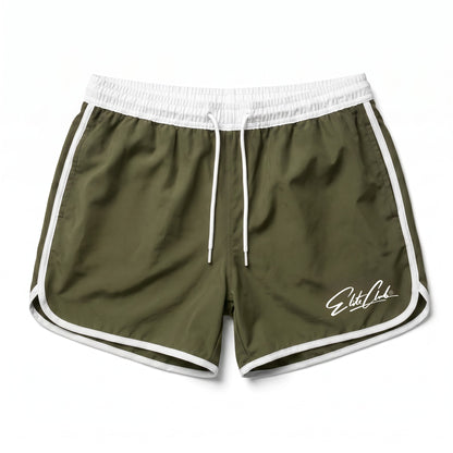 Badehose Herren Olivgrün mit weißen Seitenstreifen, Ansicht 1