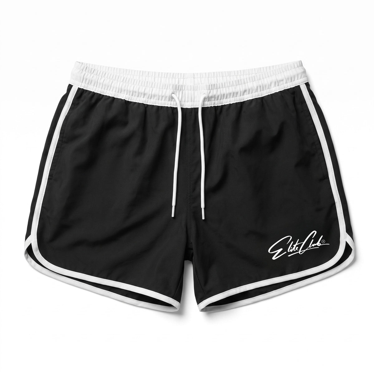Badehose Herren Schwarz mit weißen Seitenstreifen, Ansicht 1