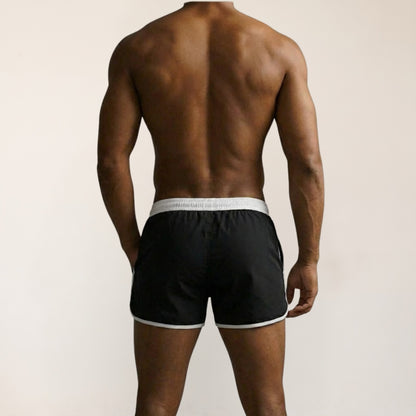 Badehose Herren Schwarz mit weißen Seitenstreifen, Ansicht 4