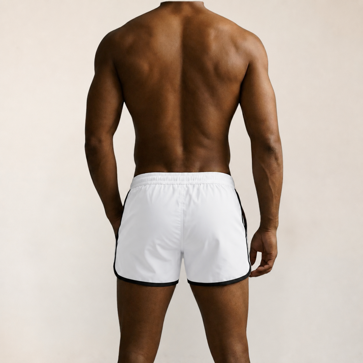 Badehose Herren Weiß mit schwarzen Seitenstreifen, Ansicht 4