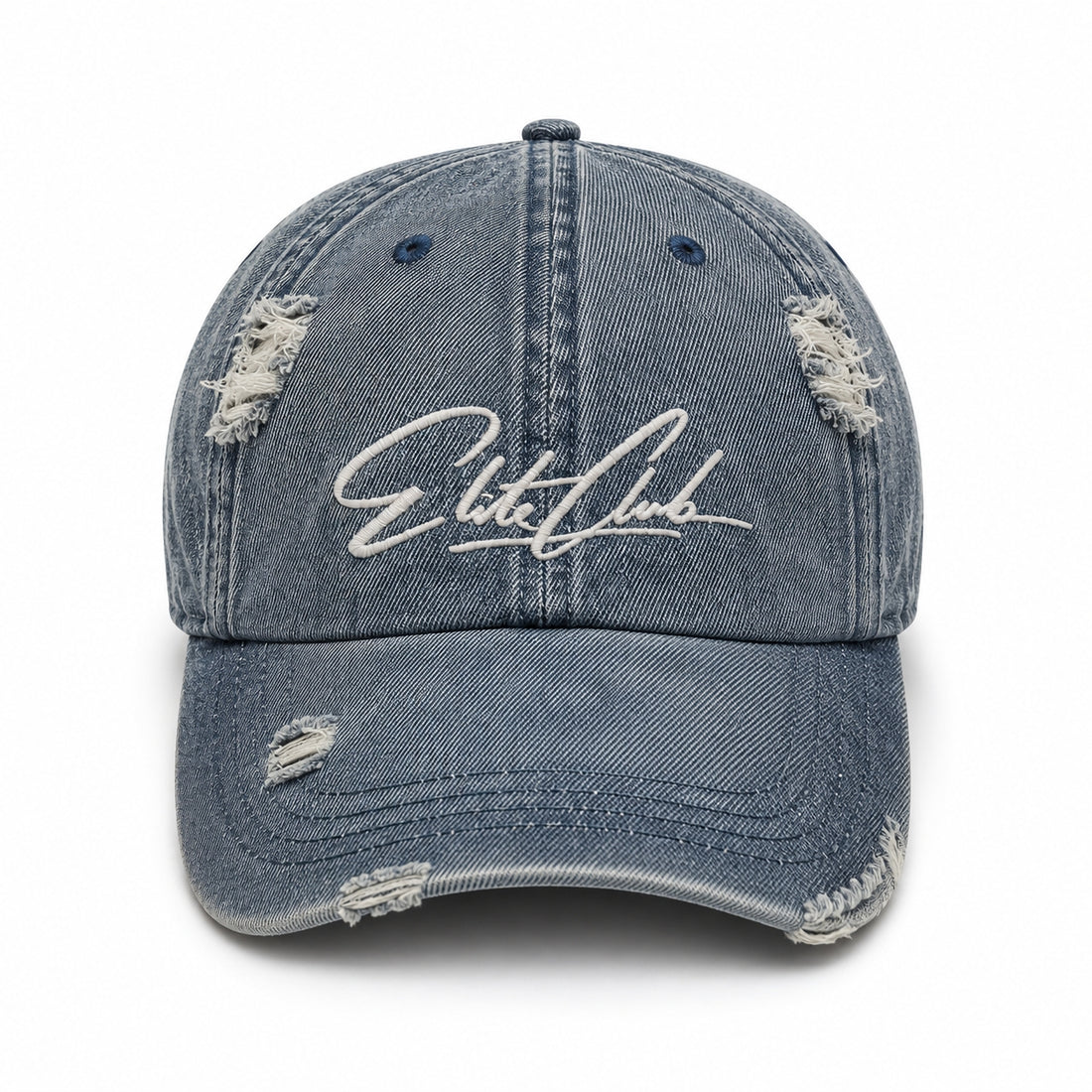 Baseball Cap Herren Jeans Distressed Hellblau aus Denim mit weiß gesticktem Logo