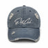 Baseball Cap Herren Jeans Distressed Hellblau aus Denim mit weiß gesticktem Logo