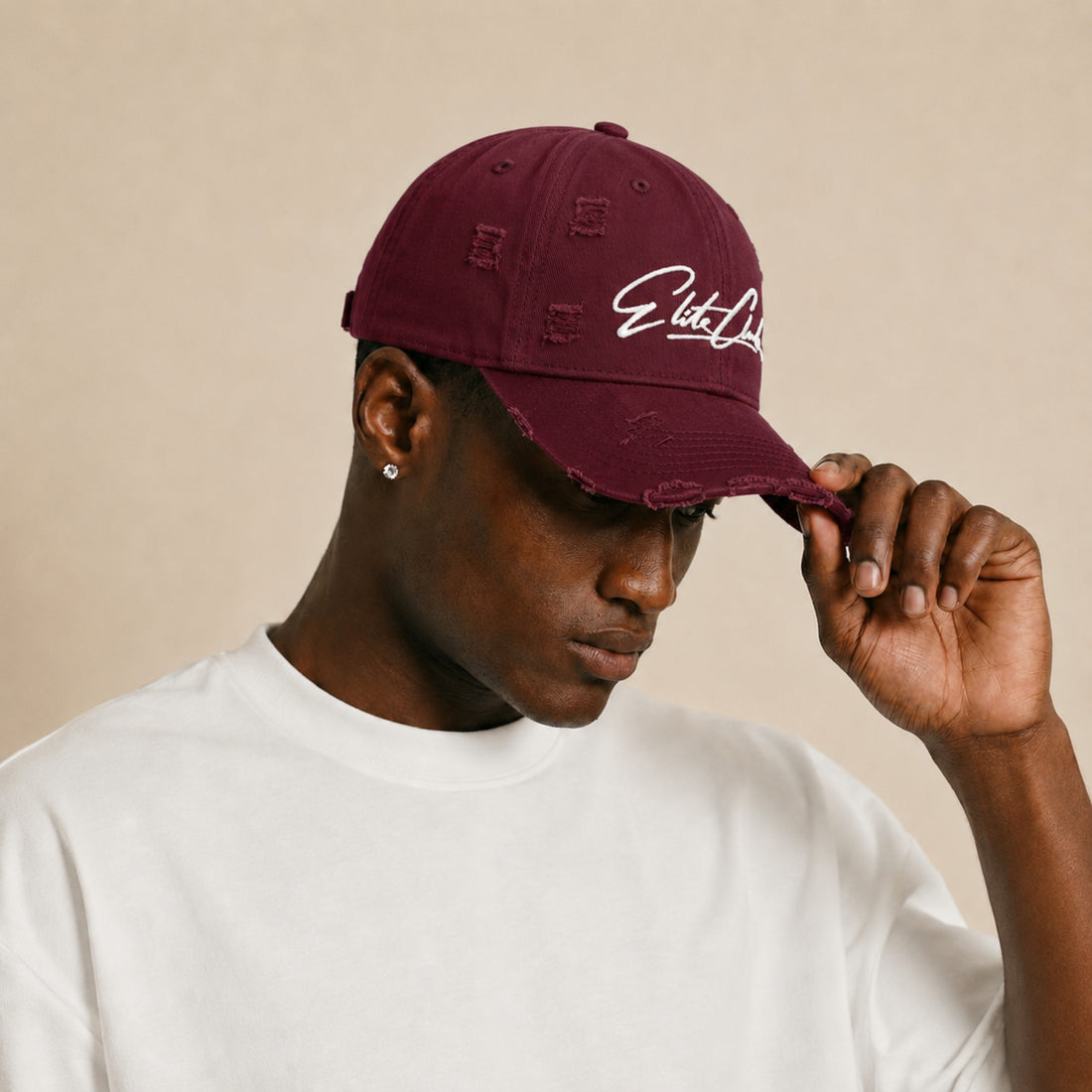 Baseball Cap Herren Distressed Burgundy Weinrot im Used-Look – Ansicht 2