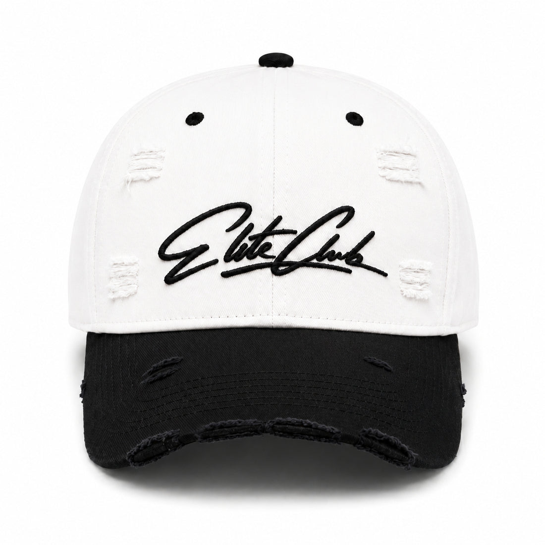 Baseball Cap Herren Distressed Black &amp; White mit gesticktem Logo im Used-Look aus Baumwolle
