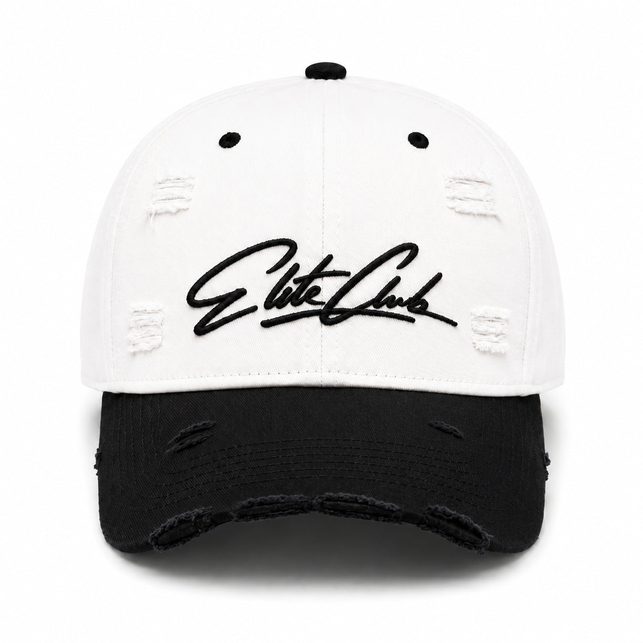Baseball Cap Herren Distressed Black &amp; White mit gesticktem Logo im Used-Look aus Baumwolle
