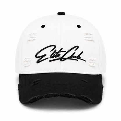 Baseball Cap Herren Distressed Black &amp; White mit gesticktem Logo im Used-Look aus Baumwolle
