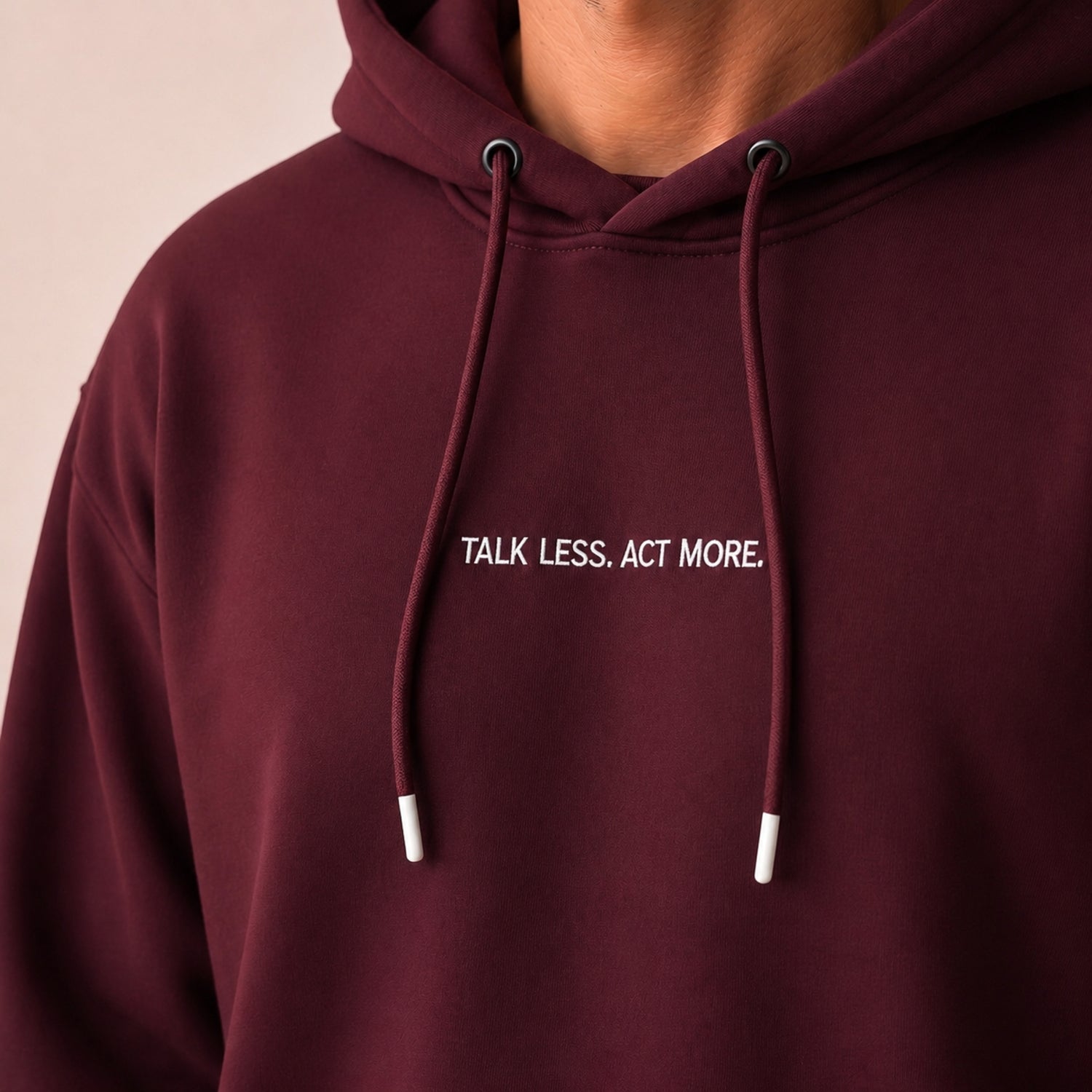 Oversize Hoodie Herren Burgundy – TALK LESS. ACT MORE. | Elite Club