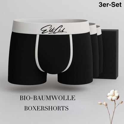 Herren Boxershorts 3er-Set aus Bio-Baumwolle, schwarz, GOTS-zertifiziert