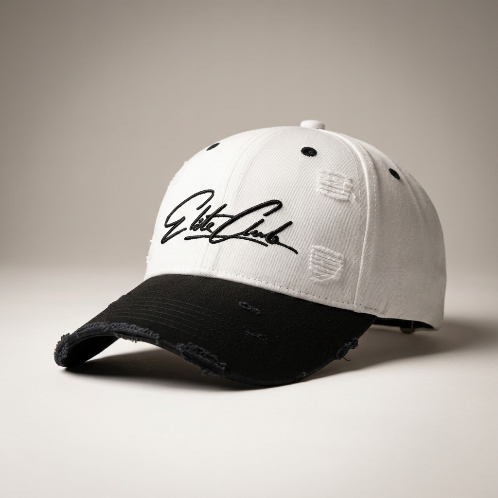 Black &amp; White distressed Baseball Cap
