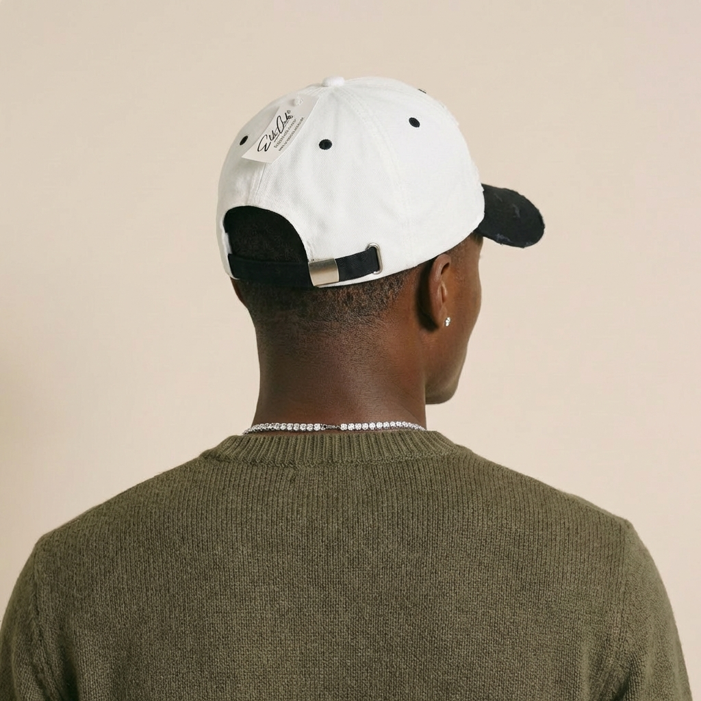 Black &amp; White distressed Baseball Cap