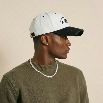 Black &amp; White distressed Baseball Cap