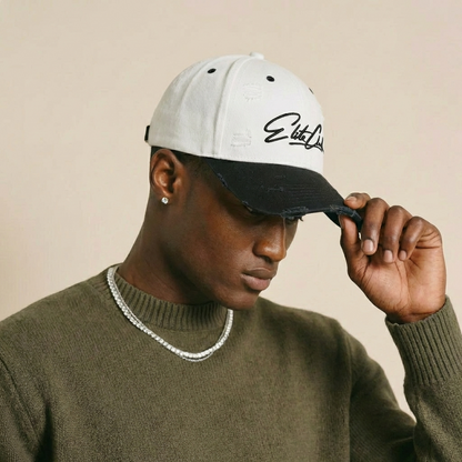 Black &amp; White distressed Baseball Cap