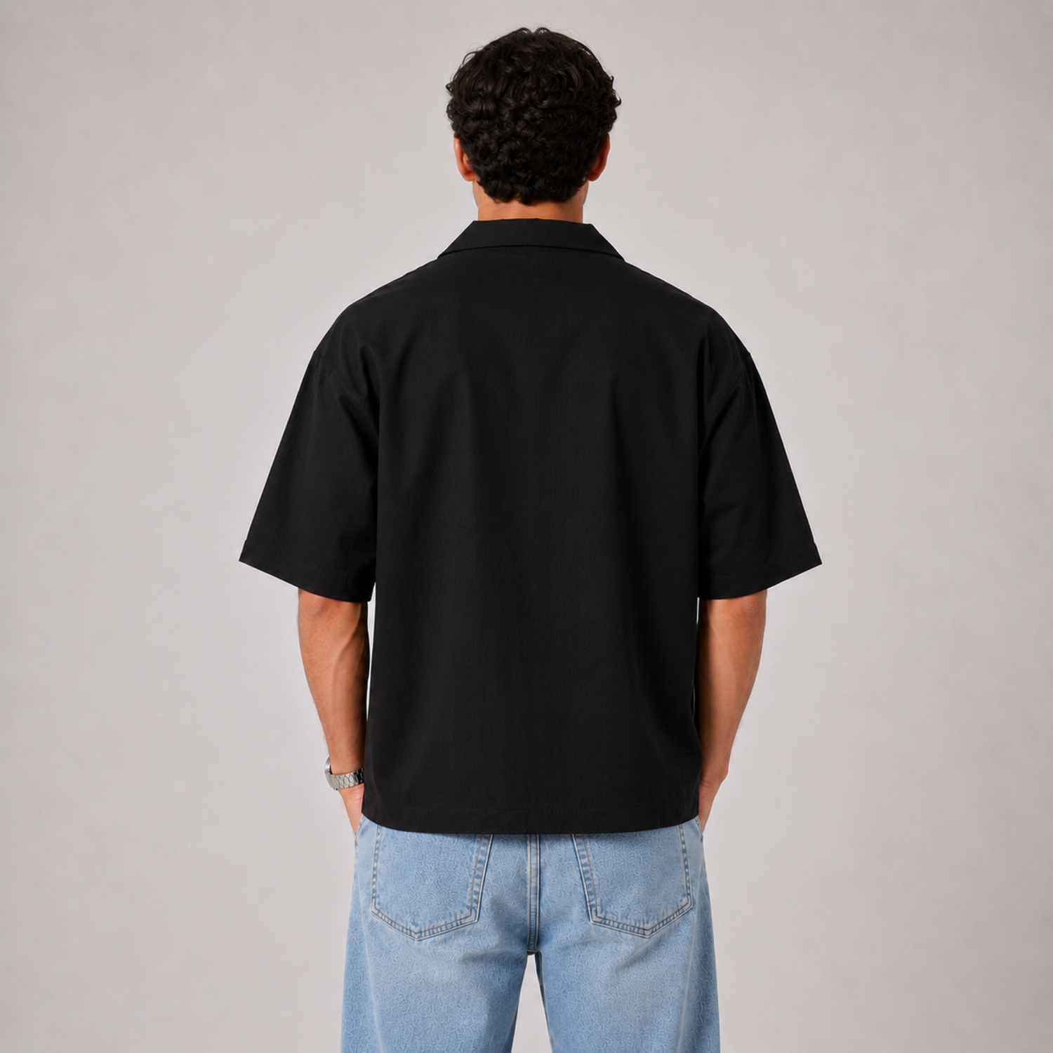 Oversize Hemd Herren Boxy Fit Schwarz 100% Baumwolle, Rückansicht