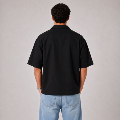 Oversize Hemd Herren Boxy Fit Schwarz 100% Baumwolle, Rückansicht