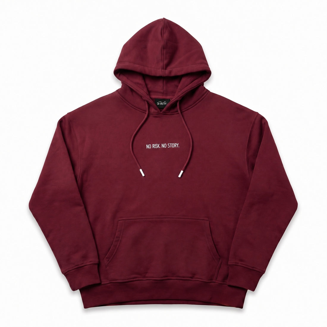 Heavy Oversize Hoodie Herren 100% Baumwolle Burgundy NO RISK NO STORY – Produktfoto freigestellt vor weißem Hintergrund