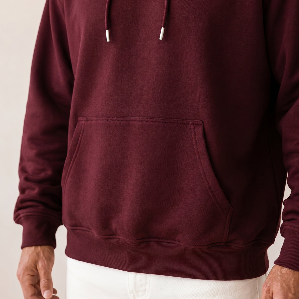 Heavy Oversize Hoodie Herren 100% Baumwolle Burgundy TALK LESS ACT MORE – Kängurutasche mit verstärkten Doppelnähten