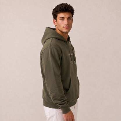 Heavy Oversize Hoodie Herren 100% Baumwolle Olivgrün ZERO DOUBT – Seitenansicht