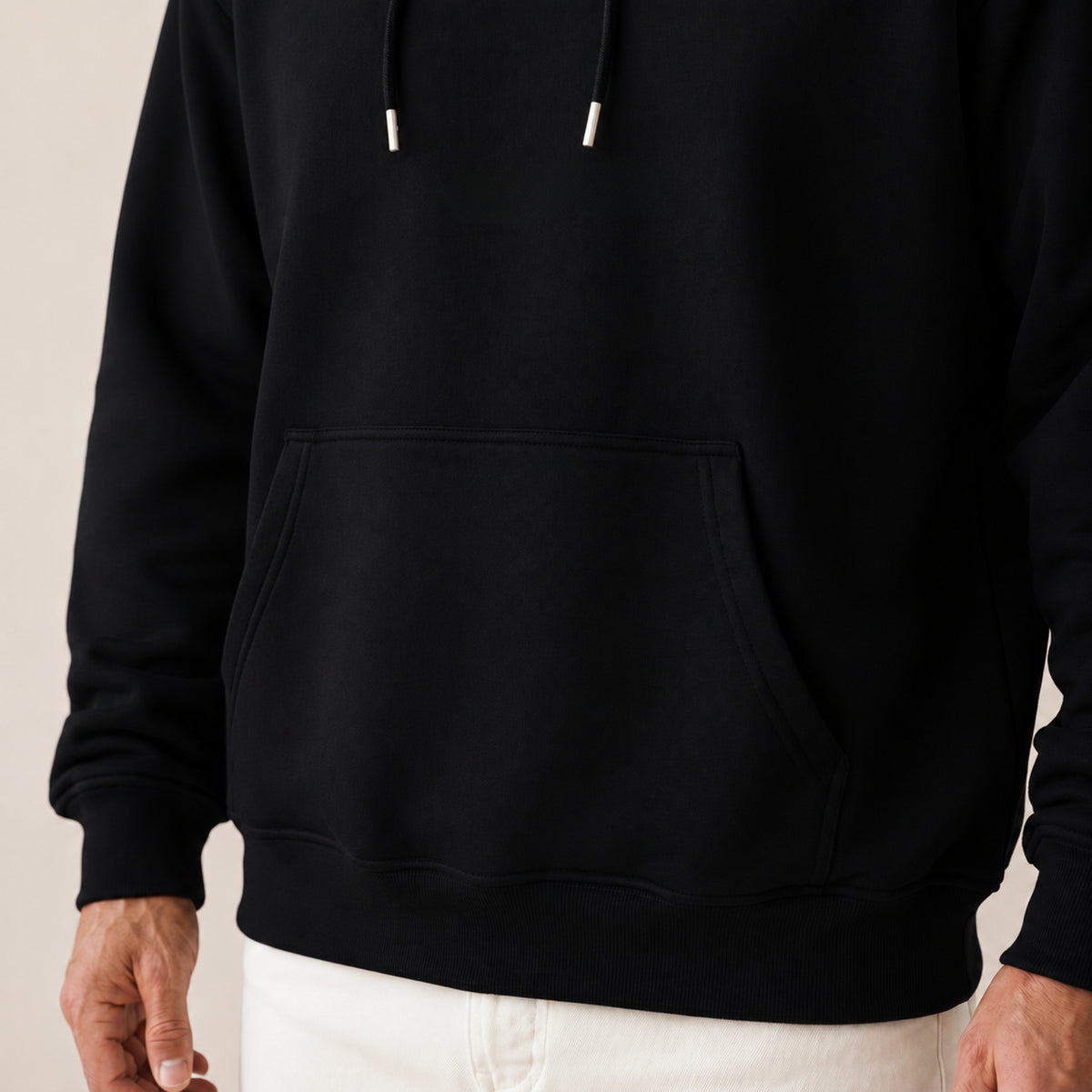 Heavy Oversize Hoodie Herren 100% Baumwolle Schwarz BUILT DIFFERENT – Kängurutasche mit verstärkten Doppelnähten