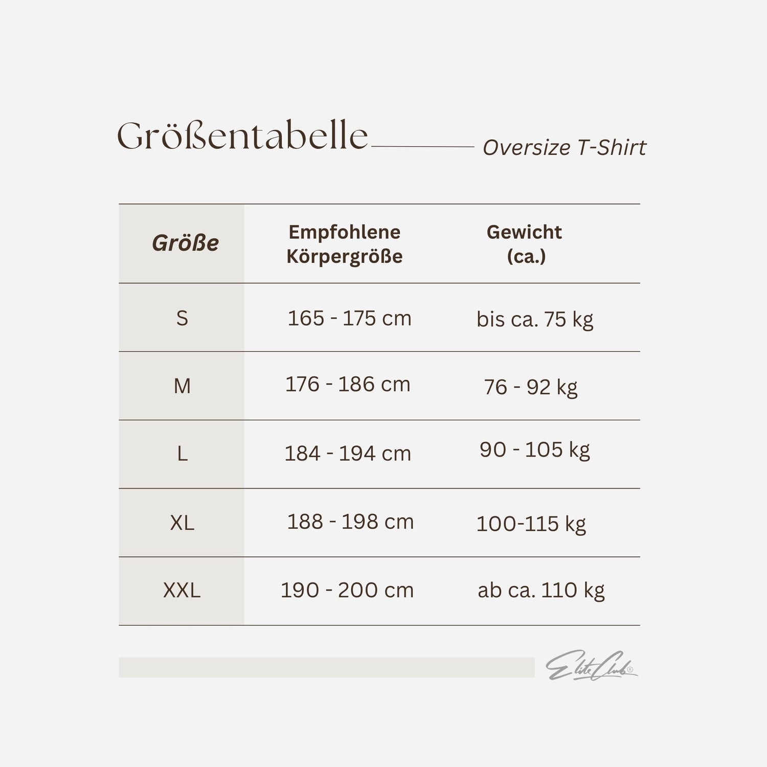 Heavy Oversize T-Shirt Herren 100% Baumwolle Anthrazit BORN TO PERFORM – Größentabelle mit empfohlener Körpergröße