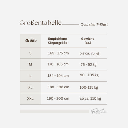 Heavy Oversize T-Shirt Herren 100% Baumwolle Anthrazit BORN TO PERFORM – Größentabelle mit empfohlener Körpergröße