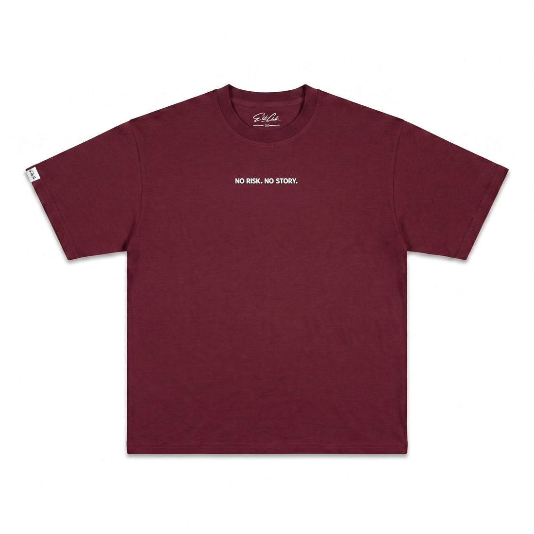 Heavy Oversize T-Shirt Herren 100% Baumwolle Burgundy NO RISK NO STORY – Produktfoto freigestellt