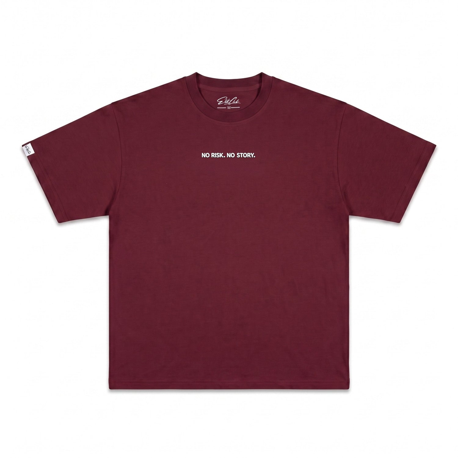 Heavy Oversize T-Shirt Herren 100% Baumwolle Burgundy NO RISK NO STORY – Produktfoto freigestellt